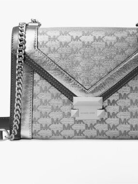 Michael Kors Metallic Silver MK Logo Envelope Crossbody